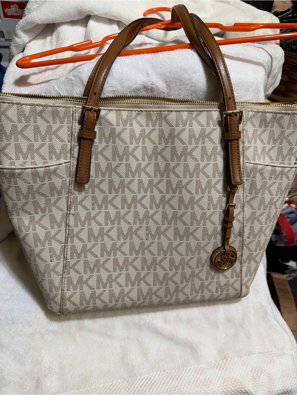 Michael Kors Beige and Brown MK Logo Tote